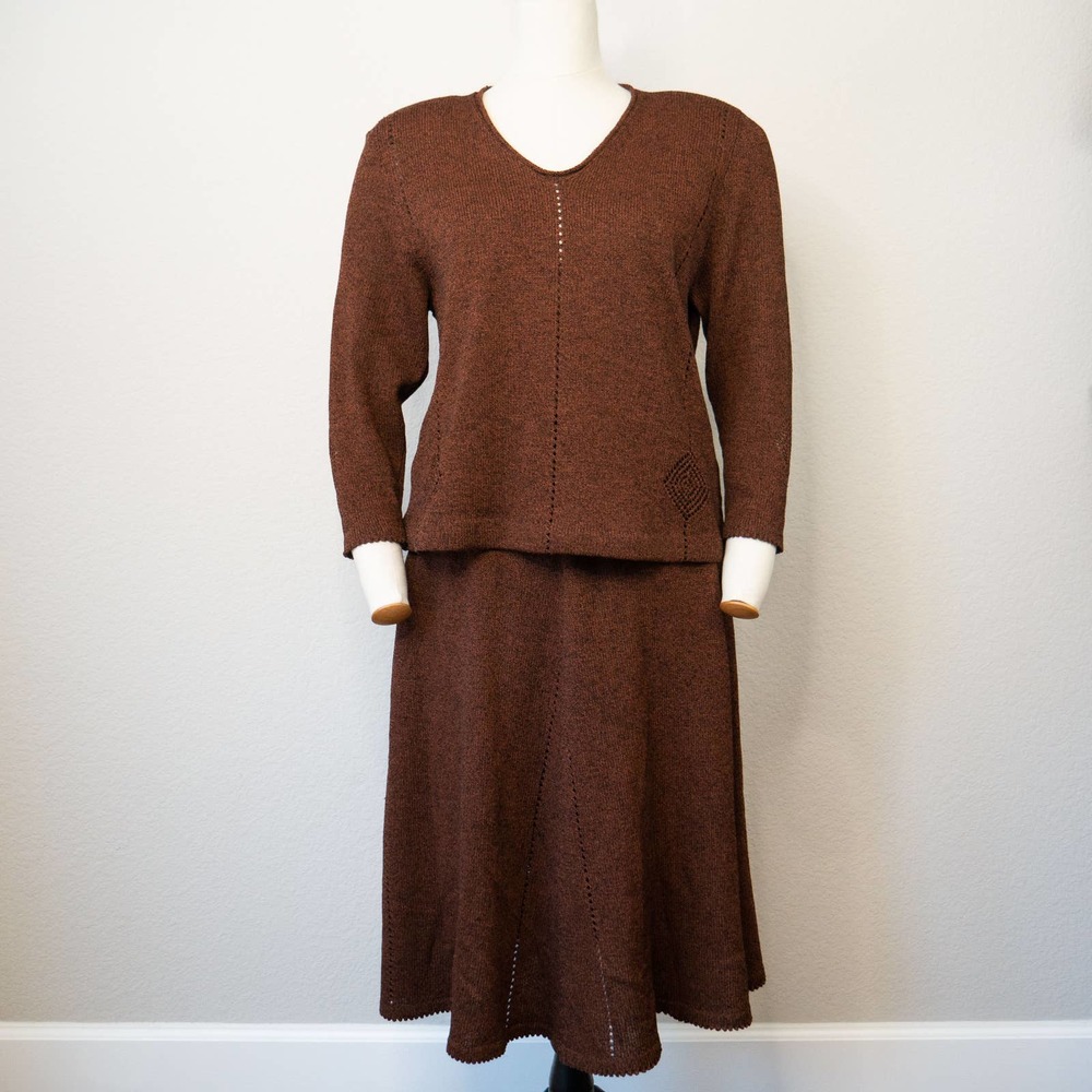 Jill Altmann Handwoven Wool/Silk Blend 3-Piece Sweater Skirt Set Medium-Large